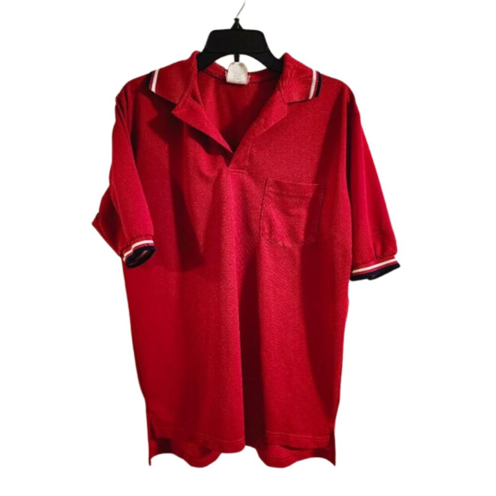 T11  Men's Rawlings Short Sleeve Mesh Polo Red/White/Blue Medium